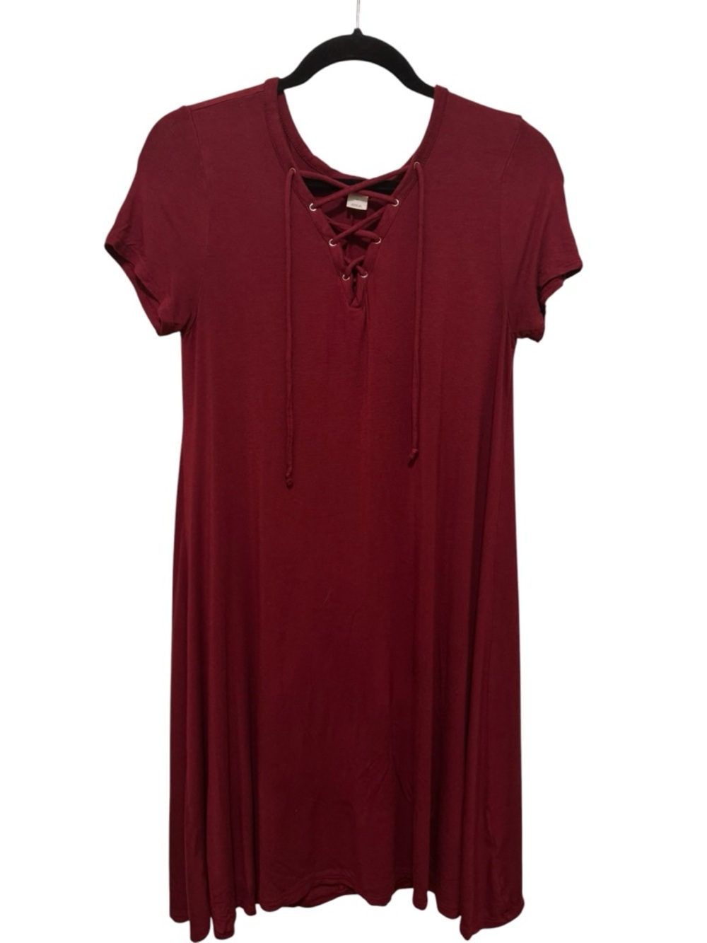 Women’s Lace-Up Short‎ Sleeve Dress - Burgundy